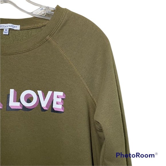 Rebecca Minkoff "I Feel Love" Sweatshirt Olive Green Cropped Women's Size M - Picture 4 of 12
